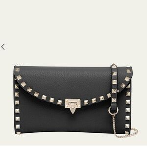 Valentino Garavani Rockstud Leather Grainy Wallet on Chain